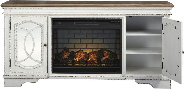 Signature Design by Ashley® Realyn Chipped White 74" TV Stand with Electric Fireplace-1