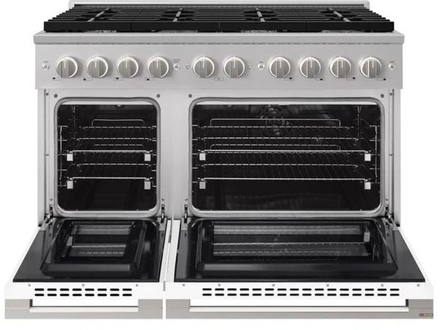 ZLINE Marino 48" Satin Stainless Steel Pro Style Dual Fuel Range with White Matte Door-1