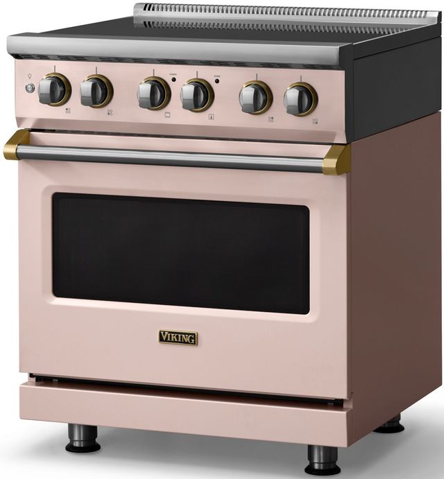 Viking® 5 Series 30" Blush Pro Style Induction Range with Brushed Brass Trim-3