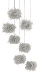 Currey & Company Birds Nest Painted Silver/Clear 7-Light Multi-Drop Pendant-1