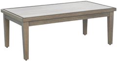 Signature Design by Ashley® Rainier Ranch Beige Aluminum/Stone Outdoor Coffee Table with Brown Base