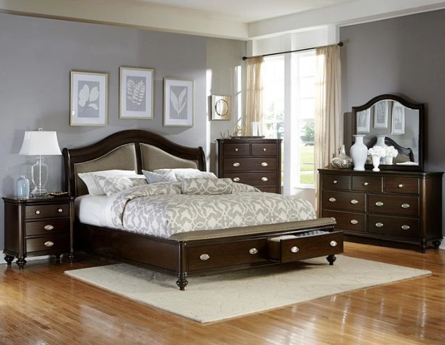 Homelegance® Marston Beige/Dark Cherry Queen Storage Sleigh Platform Bed-1