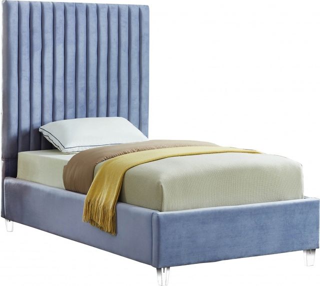 Meridian Furniture Candace Sky Blue Velvet Twin Bed-0