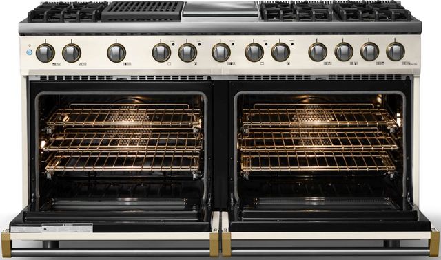 Viking® 5 Series 60" Pure White Pro Style Dual Fuel (LP) Range with Brushed Brass Trim-1