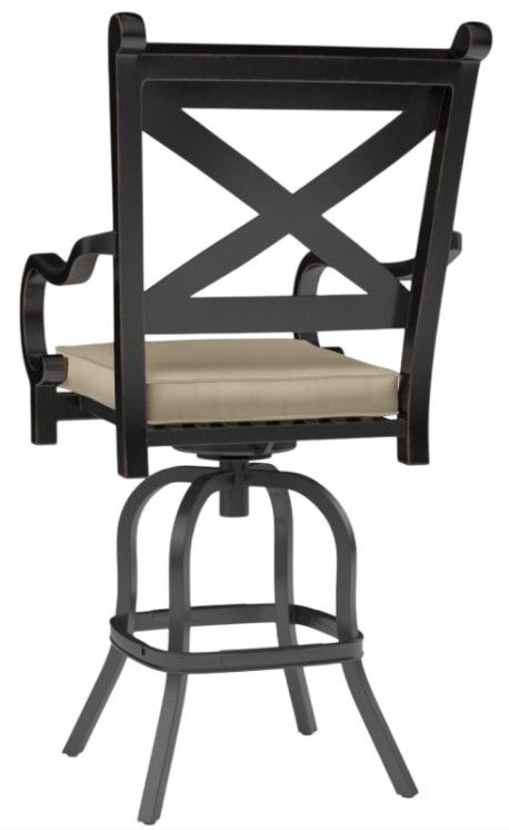 Sunset West Monterey Old World Copper Aluminum Outdoor Bar Stool with Linen Stone Cushion-2