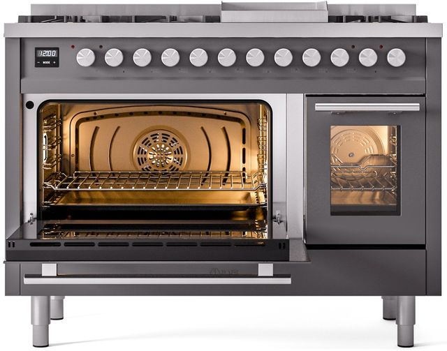 Ilve® Professional Plus II 48" Graphite Matte Pro Style Dual Fuel Range-2