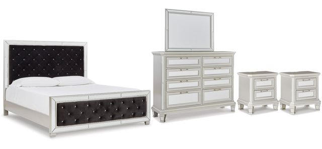 Signature Design by Ashley® Lindenfield 5-Piece Black/Silver King Upholstered Panel Bed Set-0