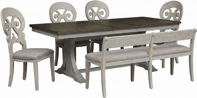 Liberty Furniture Farmhouse Reimagined 6-Piece Antique White/Chestnut Trestle Table Set-0