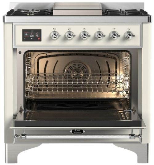 Ilve® Majestic III 36" Antique White Pro Style Dual Fuel Liquid Propane Range with Solid Door and Chrome Trim-1