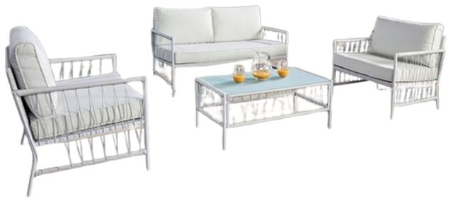 Furniture of America® Shomari 4-Piece White Fabric/Metal Outdoor Conversation Set-0