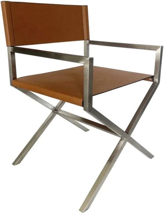 Modus Furniture One Brushed Stainless Steel/Cognac Dining Arm Chair-0
