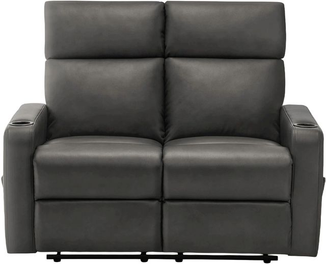 Monarch Specialties Inc. Grey Faux Leather Manual Reclining Loveseat with Cupholders-0