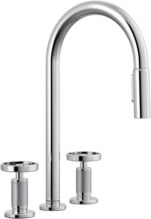 KOHLER® Billet® Polished Chrome Kitchen Sink Faucet with 2-Function Sprayhead and Round Handles-0