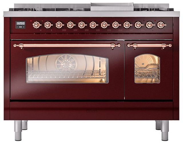 Ilve® Nostalgie II Series 48" Burgundy Pro Style Dual Fuel Range-1