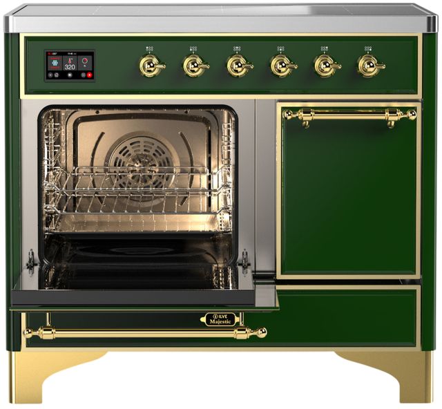 Ilve® Majestic III 40" Emerald Green Pro Style Induction Range with Solid Door and Brass Trim-3