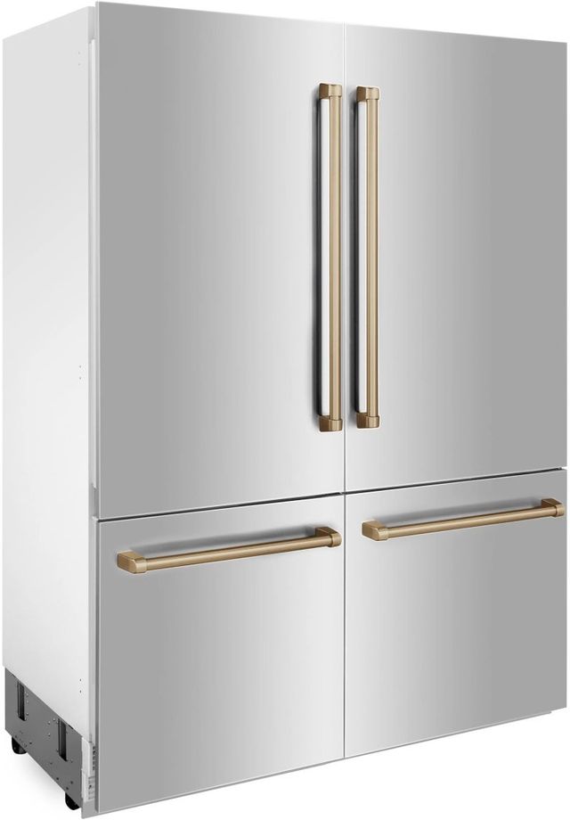 ZLINE Autograph Edition 60" 32.2 Cu. Ft. Stainless Steel Built In French Door Refrigerator with Water Dispenser and Ice Maker in Polished Gold Accents-2
