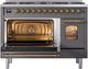 Ilve® Nostalgie II 48" Graphite Matte Pro Style Dual Fuel Range with Brass Trim-2