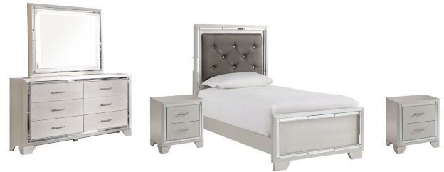 Signature Design by Ashley® Lonnix 5-Piece Silver Twin Panel Bed Set-0