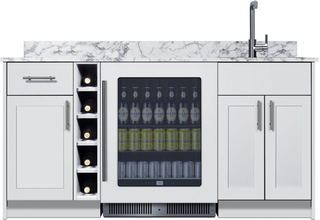 Summit® TurnKey Oasis 69" White  Wet Bar with 4.7 Cu. Ft. Built-In Beverage Center and Stainless Steel Sink with Faucet-0
