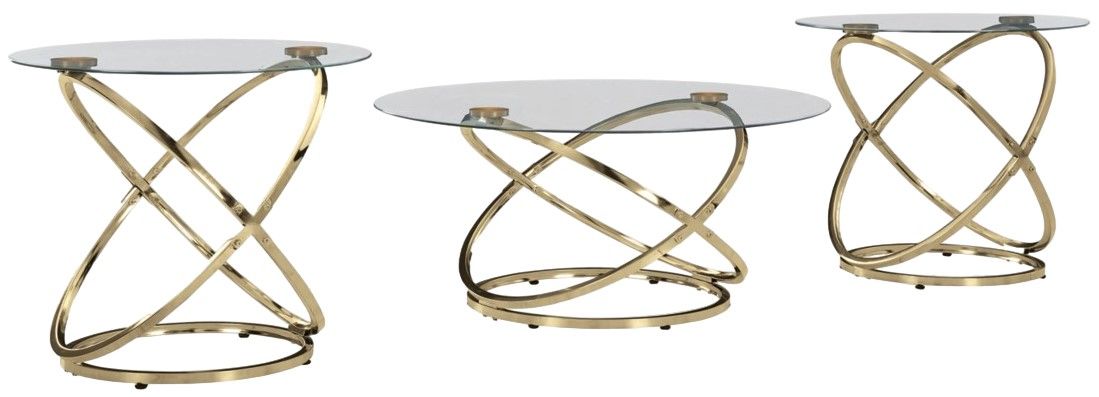 Signature Design by Ashley® Crimonti 3-Piece Glass Top Table Set with Champagne Base