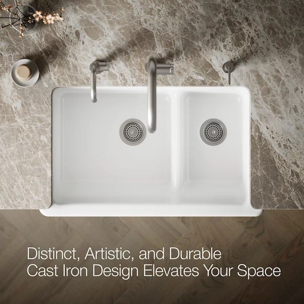 KOHLER® Whitehaven® White Smart Divide® 36" Undermount Double-Bowl Farmhouse Kitchen Sink-4