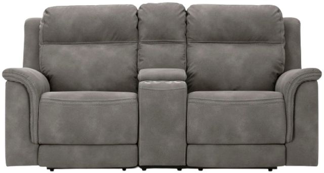 Signature Design by Ashley® Next-Gen DuraPella Slate Power Reclining Loveseat with Console and Adjustable Headrest-1