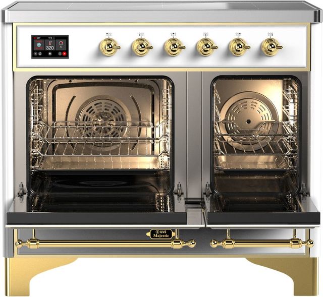 Ilve® Majestic III 40" White Pro Style Induction Range with Solid Door and Brass Trim-1