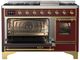 Ilve® Majestic III 48" Burgundy Pro Style Dual Fuel Liquid Propane Range with Triple Glass Door and Brass Trim-2