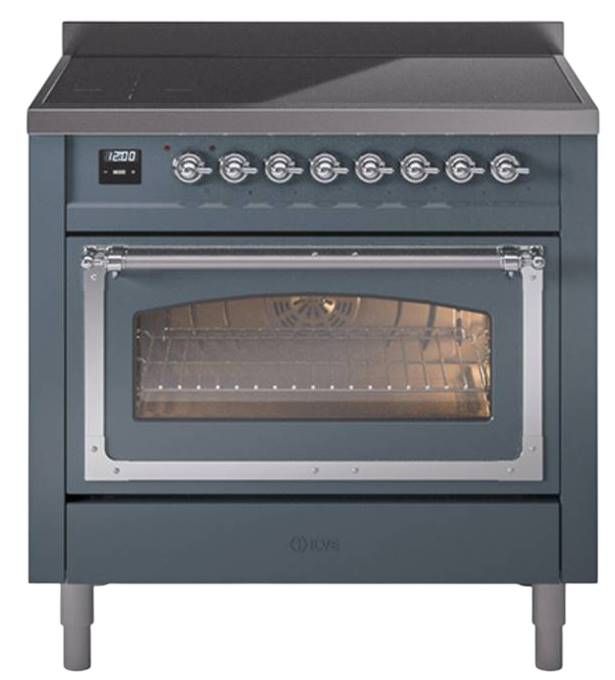 Ilve® Nostalgie II Noblesse 36'' Blue Gray Pro Style Induction Range with Chrome Trim-0