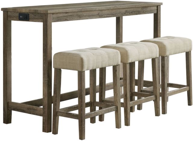 Elements International Oak Lawn 4-Piece Cream/Oak Gray Bar Table Set-0