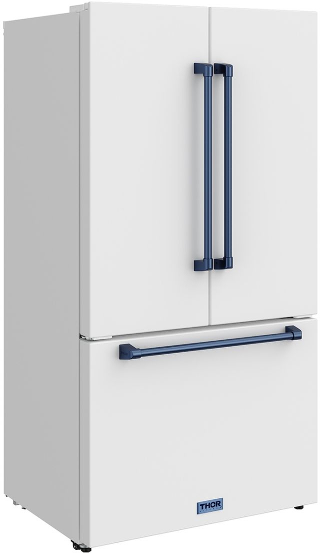 Thor Kitchen Gordon Ramsay Series 36" White French Door Counter Depth Refrigerator with Ice Maker & Blue Hardware-4