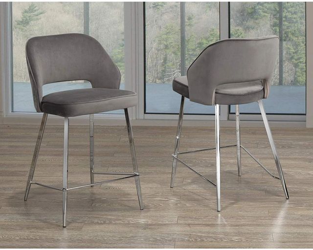 Brassex Inc. Ella 2-Piece Chrome/Grey Counter Stool Set-3