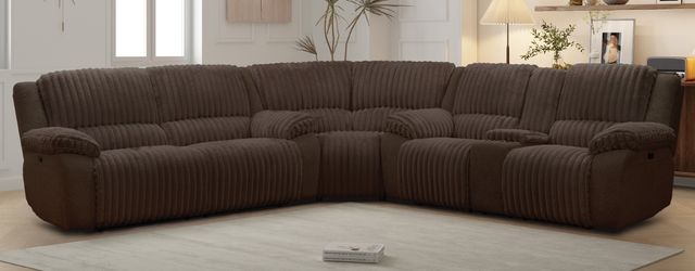 American Wholesale Furniture Mondo 3-Piece Chocolate Power Reclining Curved Sectional Sofa -1