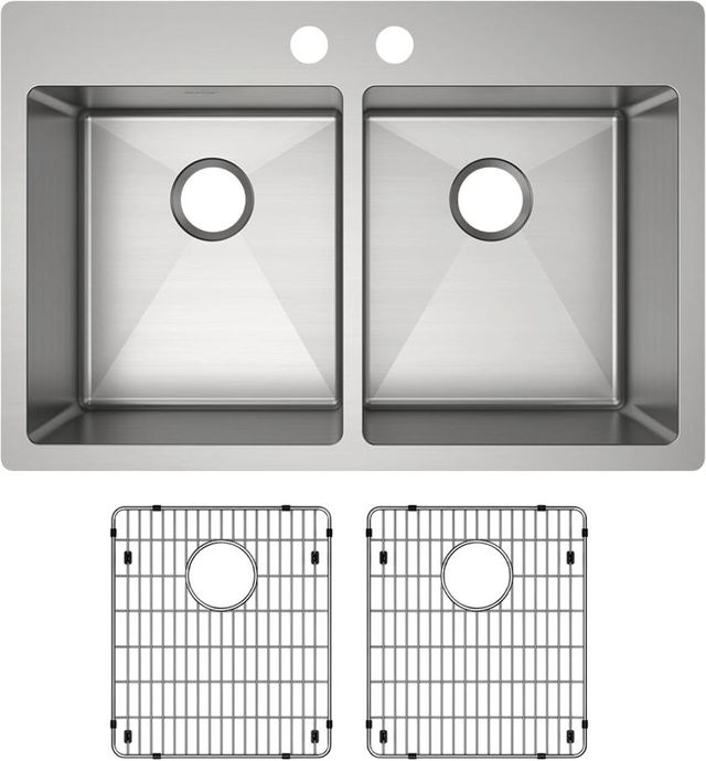 Elkay Crosstown® 3-Piece Polished Satin 33" x 22" x 9" 2-Hole Equal Double Bowl Dual Mount Sink Set-1