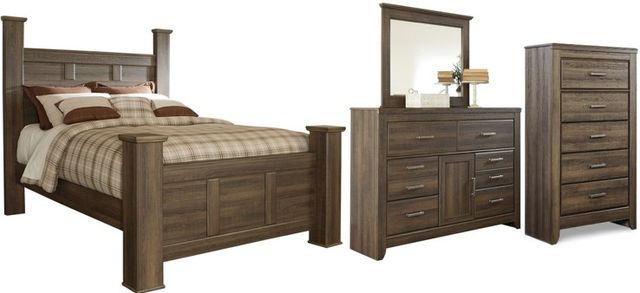 Signature Design by Ashley® Juararo 4-Piece Dark Brown King Storage Poster Bed Set-0