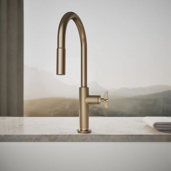 KOHLER® Billet® Vibrant Brushed Bronze Touchless Kitchen Sink Faucet with 2-Function Sprayhead and Single Cross-Handle-3