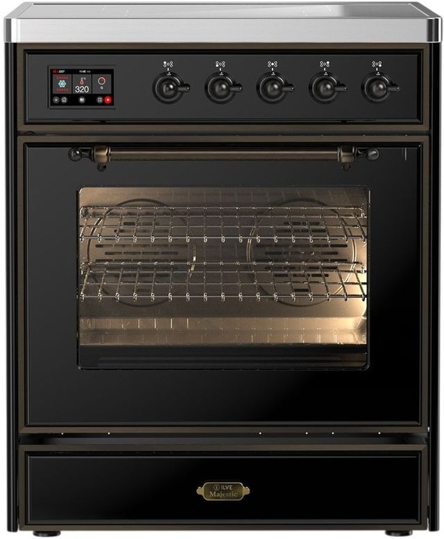 Ilve® Majestic III 30" Glossy Black Pro Style Induction Range with Triple Glass Door and Burnished Trim-0