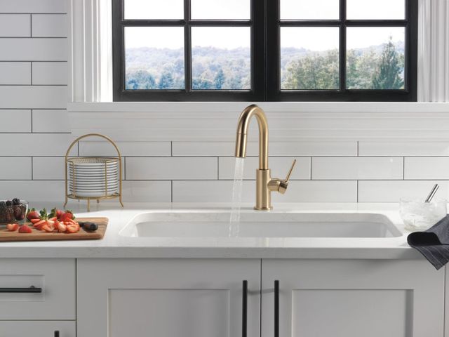 Delta Trinsic® Champagne Bronze Single Handle Pull-Down Bar/Preparation Faucet-1