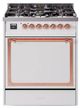 Ilve® Nostalgie II Noblesse 30'' White Pro Style Dual Fuel Range with Copper Trim-0