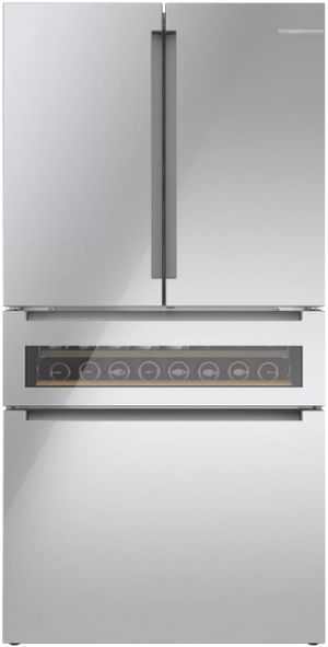Front view of the Bosch® 800 Series 36 in. 20.5 Cu. Ft. Stainless Steel Counter Depth French Door Refrigerator