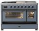 Ilve® Majestic III 48" Blue Gray Pro Style Dual Fuel Liquid Propane Range with 5 Black Brass Burners and Burnished Trim-2