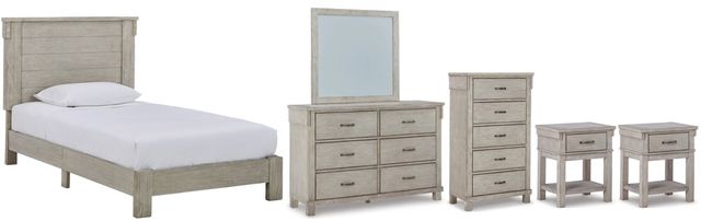 Signature Design by Ashley® Hollentown 6-Piece Whitewash Twin Panel Bed Set-0