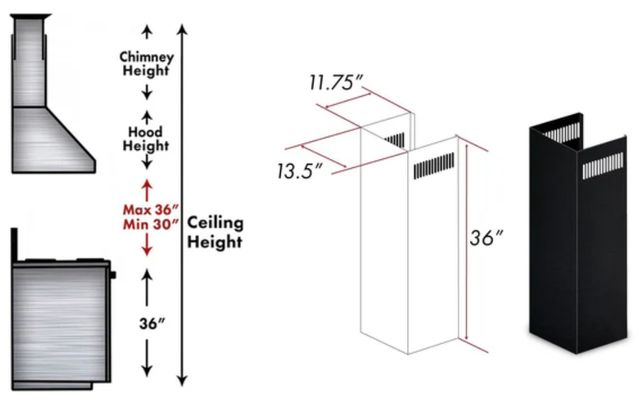 ZLINE 36" Black Stainless Steel Chimney Extension -1