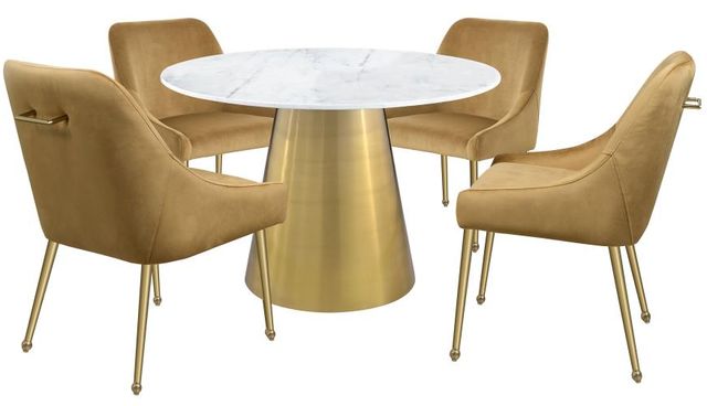 Coaster® Ambrose White Dining Table with Brushed Gold Base-1