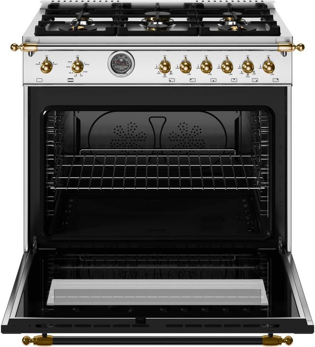 Bertazzoni Heritage Series 36" Fingerprint Resistant Stainless Steel Pro Style Gas Range with Gold Accents-1