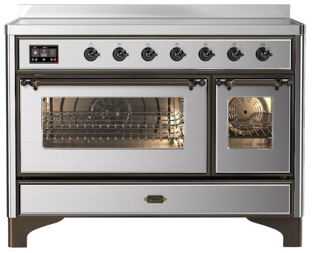Ilve® Majestic III 48" Stainless Steel Pro Style Induction Range with Triple Glass Door and Burnished Trim-0