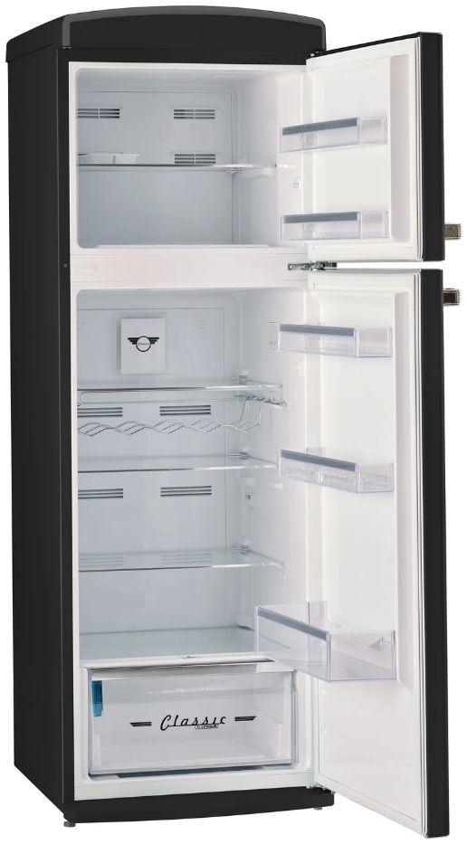 Unique Appliances 24” 11 Cu. Ft. Midnight Black Top Freezer Refrigerator with Chrome Accent Handles-3
