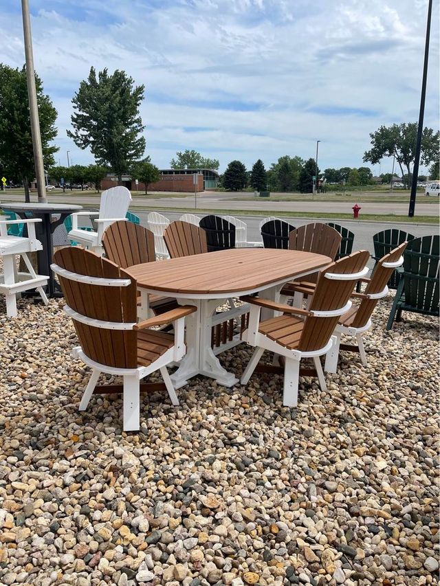 Creekside 7' Oval Dining Height Table with 6 Classic Back Swivel Dining Chairs, Woodgrain Colors-1