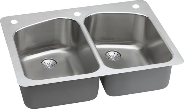 Elkay Lustertone® Classic Lustrous Satin 33" x 22" x 9" 2R-Hole Equal Double Bowl Dual Mount Sink with Perfect Drain®-0