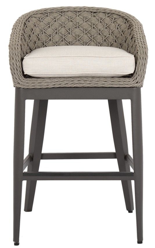 Sunset West Marbella Stone Gray Aluminum/Olefin Rope Outdoor Bar Stool with Echo Ash Cushion-1